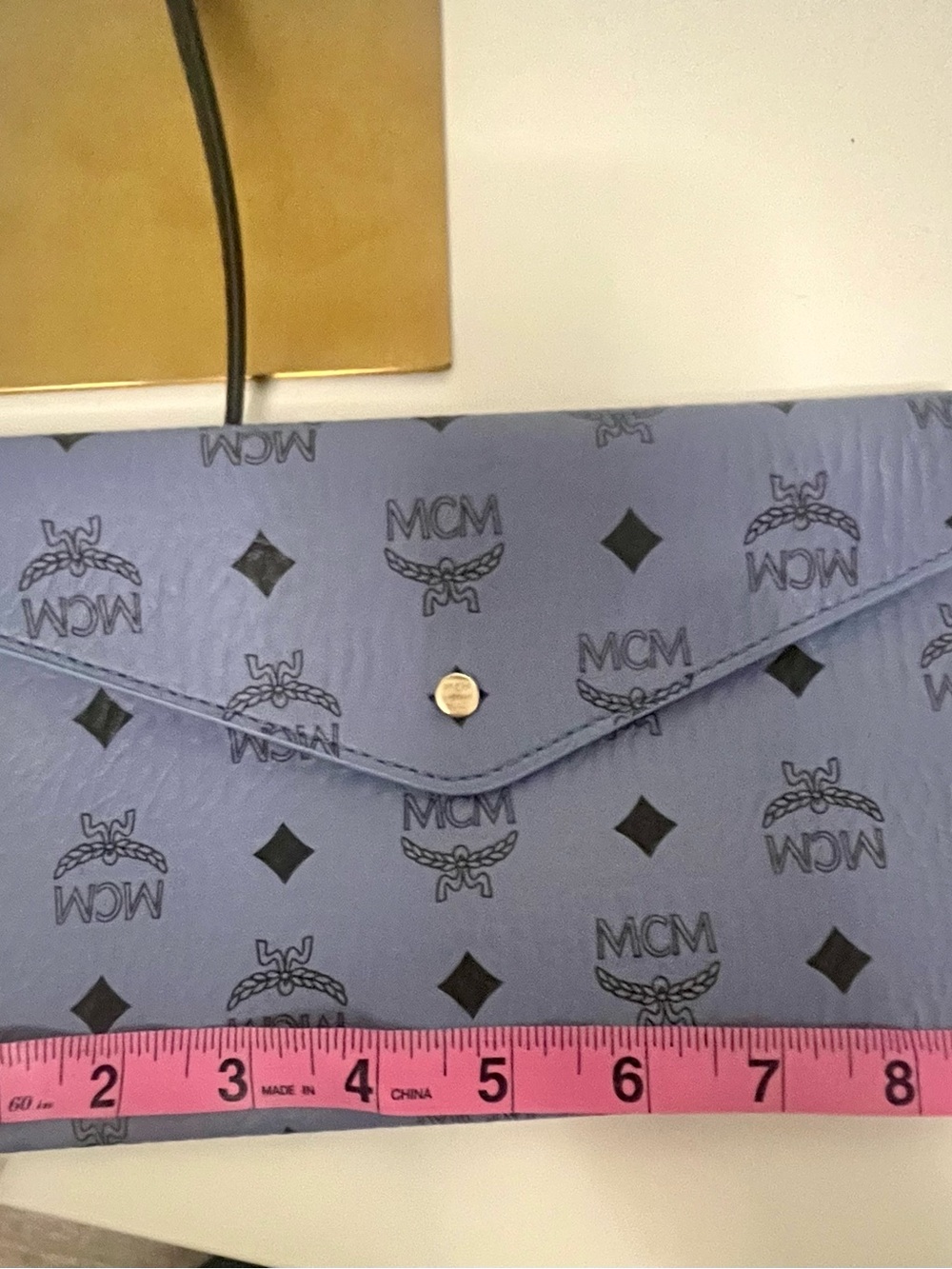 EUC MCM Blue Visetos Envelope Clutch with Box - Picture 9 of 11